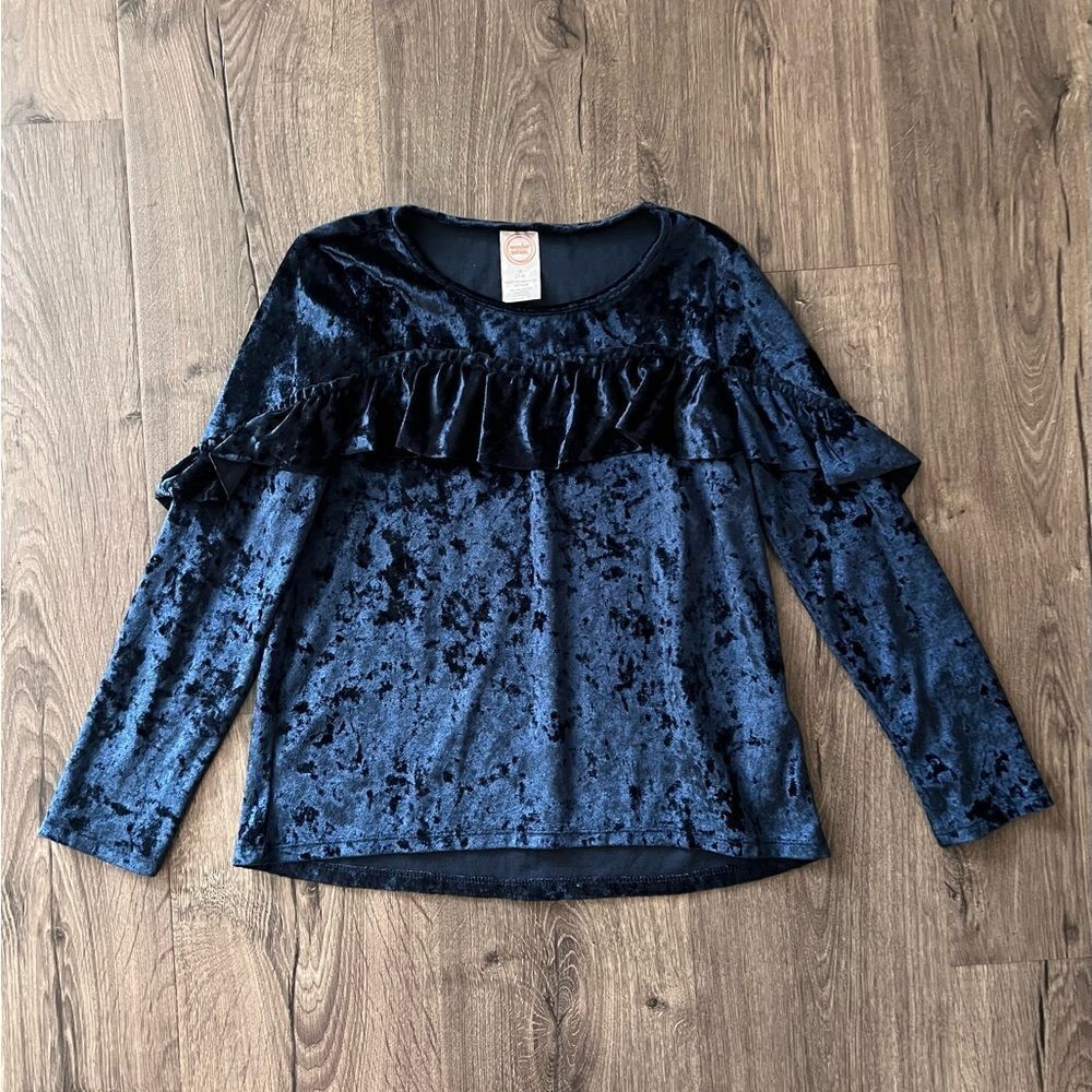 Wonder Nation Girls' Ruffled Velvet Long Sleeve Top size 7/8